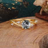 Vintage Round Cut Twisted Band Black Rutilated Quartz Ring for Women